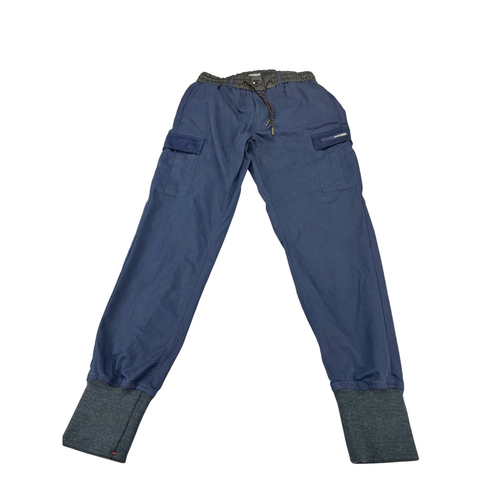 Scotch & Soda Mens Cargo Jogger Pants Navy Blue Herringbone Waist Size S 174116